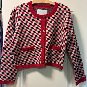 Anthropologie NVLT Red and Black Geometric Cardigan